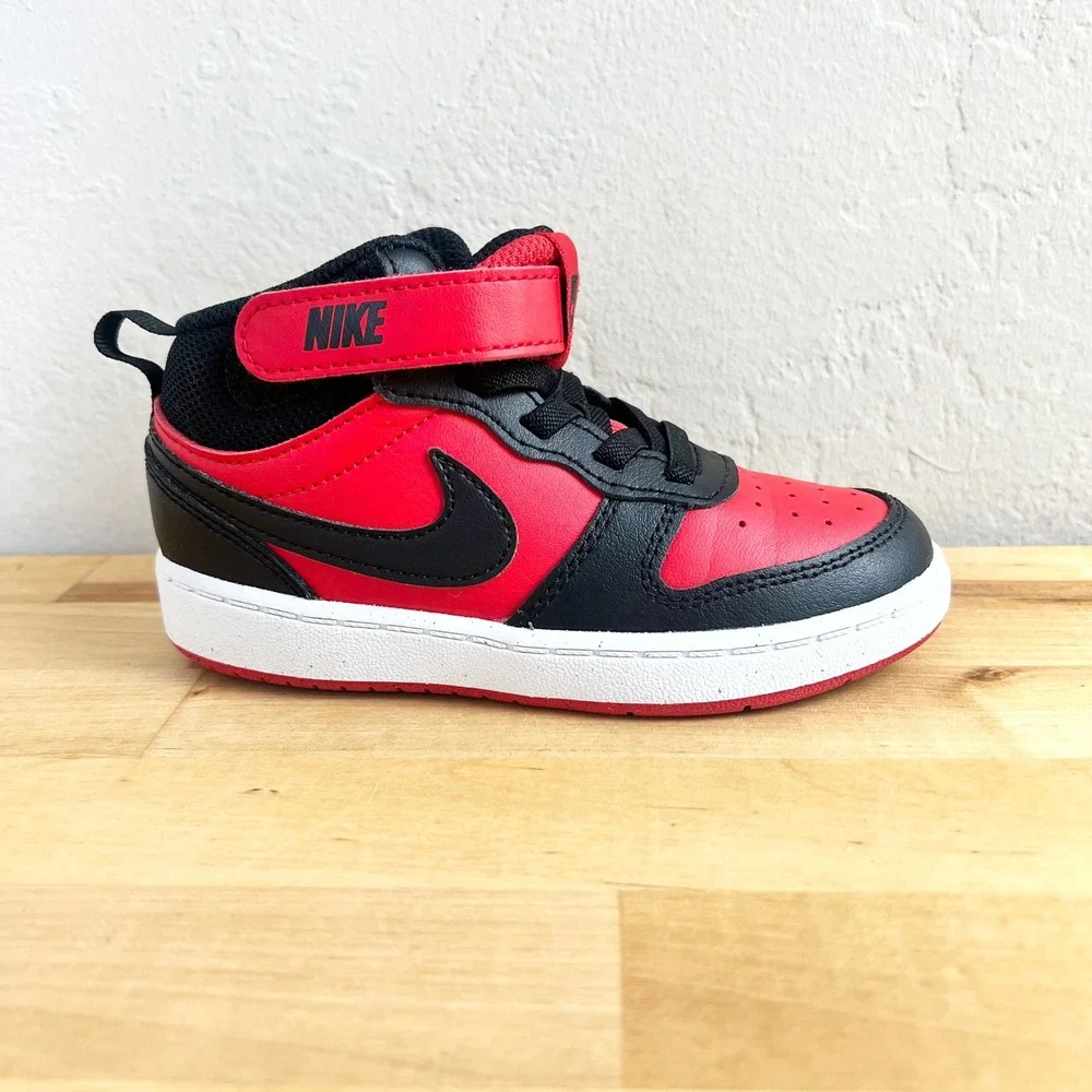 Nike Shoes Court Borough Mid 2 Toddler Size 9C Red Black Sneakers CD7784-602